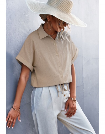  Summer Pure Color Short Sleeve Blouses Short Sleeve Turndown Collar #794257 $19.87 USD, Wholesale Fashion Blouses