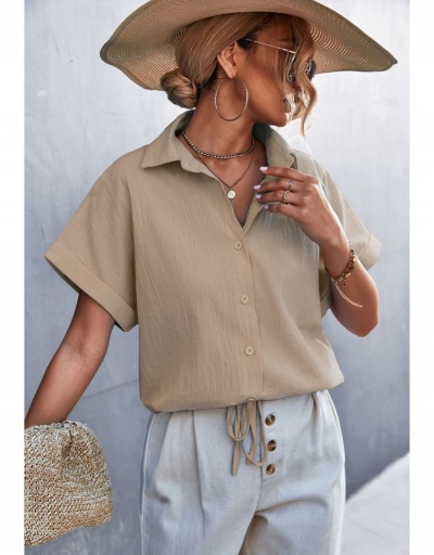 Replica  Summer Pure Color Short Sleeve Blouses Short Sleeve Turndown Collar #794257 $19.87 USD for Wholesale