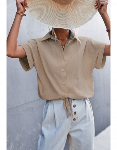 Replica  Summer Pure Color Short Sleeve Blouses Short Sleeve Turndown Collar #794257 $19.87 USD for Wholesale