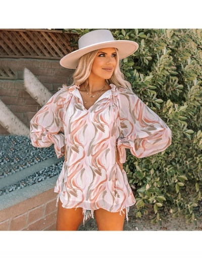  Casual Printed V-Neck Long Sleeve Top Long Sleeve V Neck #794258 $26.53 USD, Wholesale Fashion Blouses