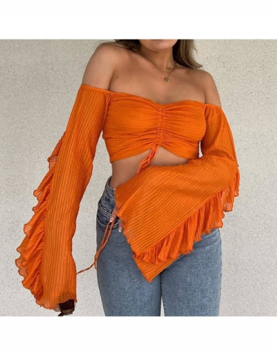  New Summer Layered Pleated Drawstring Women Blouse  Long Sleeve Boat Neck #794259 $29.28 USD, Wholesale Fashion Blouses