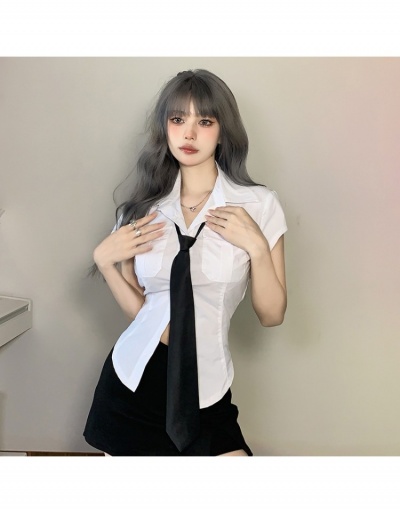  College Style Summer Pure Color Short Sleeve Blouse Short Sleeve Turndown Collar #794262 $32.78 USD, Wholesale Fashion Blouses