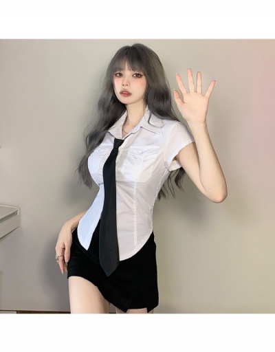 Replica  College Style Summer Pure Color Short Sleeve Blouse Short Sleeve Turndown Collar #794262 $32.78 USD for Wholesale