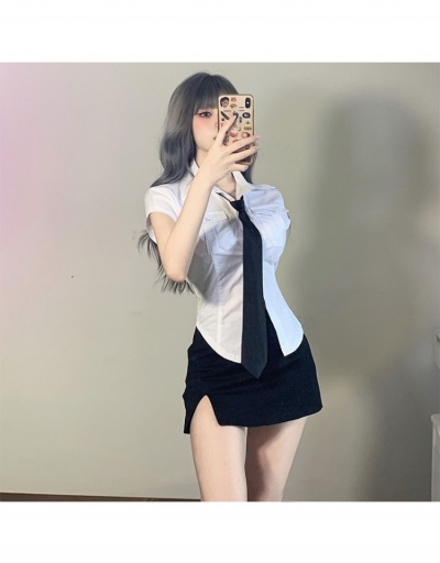 Replica  College Style Summer Pure Color Short Sleeve Blouse Short Sleeve Turndown Collar #794262 $32.78 USD for Wholesale