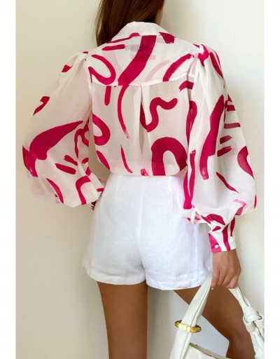 Replica Fashion Printing Lantern Sleeve Single Breasted Blouse Long Sleeve Turndown Collar #794263 $20.60 USD for Wholesale