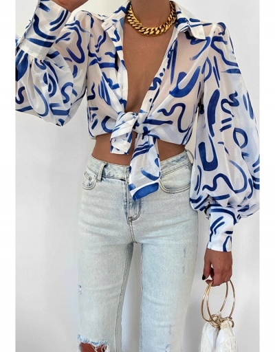 Replica Fashion Printing Lantern Sleeve Single Breasted Blouse Long Sleeve Turndown Collar #794263 $20.60 USD for Wholesale