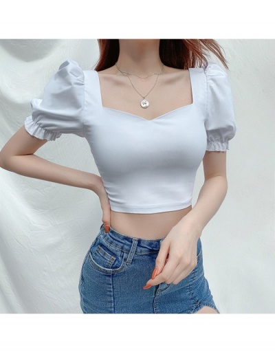 Replica Sweetheart Neck  Puff Sleeve Crop White Blouse Tops Short Sleeve Sweetheart Neck #794265 $19.11 USD for Wholesale