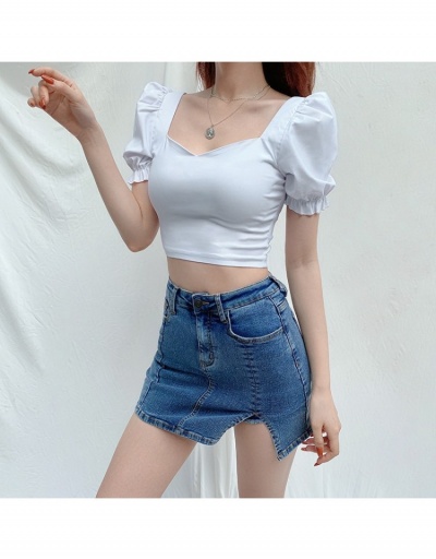 Replica Sweetheart Neck  Puff Sleeve Crop White Blouse Tops Short Sleeve Sweetheart Neck #794265 $19.11 USD for Wholesale