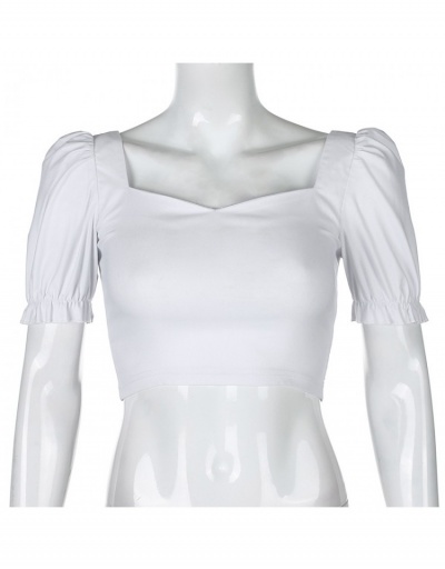 Replica Sweetheart Neck  Puff Sleeve Crop White Blouse Tops Short Sleeve Sweetheart Neck #794265 $19.11 USD for Wholesale