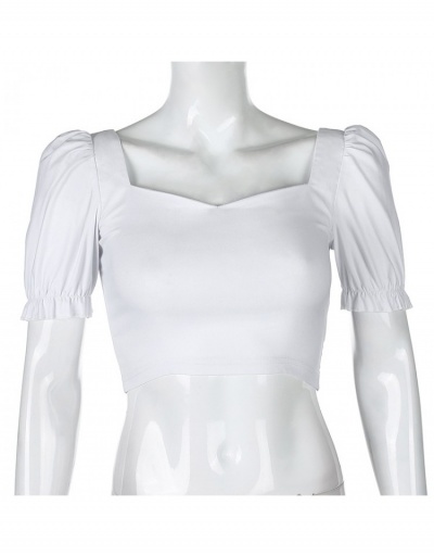 Replica Sweetheart Neck  Puff Sleeve Crop White Blouse Tops Short Sleeve Sweetheart Neck #794265 $19.11 USD for Wholesale