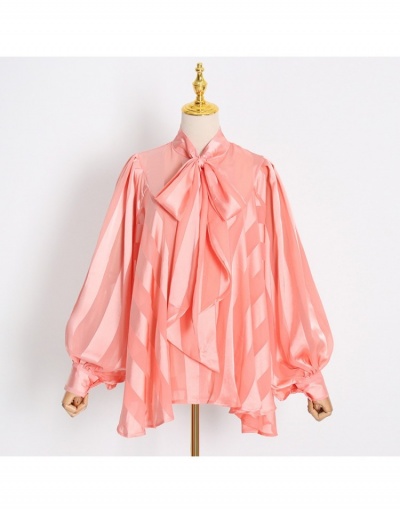 Replica  Chiffon Stripe Lantern Sleeve Lace Up Blouse Long Sleeve Stand Collar #794266 $64.29 USD for Wholesale