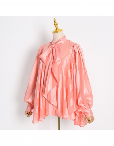 Replica  Chiffon Stripe Lantern Sleeve Lace Up Blouse Long Sleeve Stand Collar #794266 $64.29 USD for Wholesale