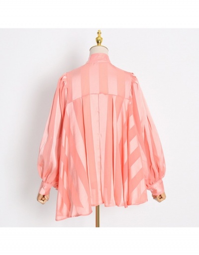 Replica  Chiffon Stripe Lantern Sleeve Lace Up Blouse Long Sleeve Stand Collar #794266 $64.29 USD for Wholesale