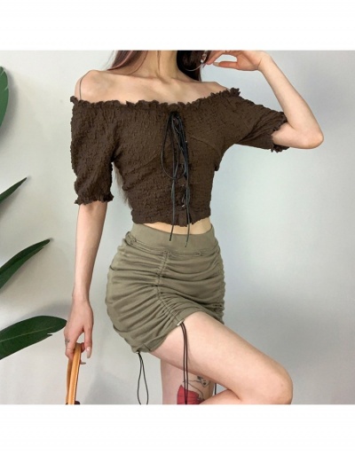  Summer Sweet Pure Color Ruched Crop Blouse Short Sleeve Scoop Neck #794267 $23.60 USD, Wholesale Fashion Blouses