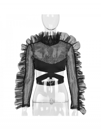 Replica Women Solid See Through Design Tops Long Sleeve Stand Collar #794268 $23.87 USD for Wholesale