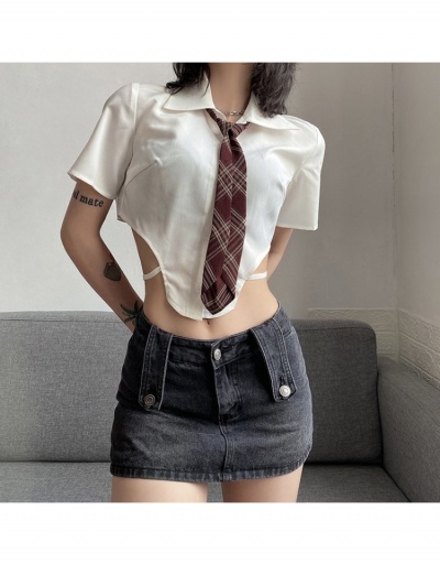 Replica  Summer Fashion Short Sleeve Crop Blouse Short Sleeve Turndown Collar #794271 $20.80 USD for Wholesale