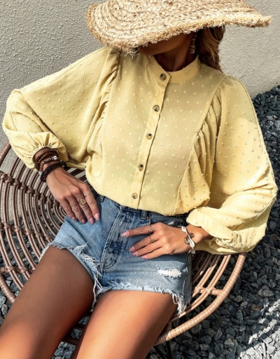 Replica  Versatile Casual Pure Color Puff Sleeve Blouses Long Sleeve Stand Collar #794277 $24.52 USD for Wholesale