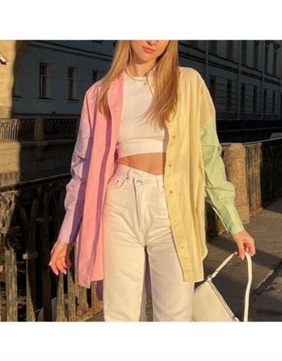 Replica  Women's Casual Loose Contrast Color Blouse Long Sleeve Turndown Collar #794278 $24.38 USD for Wholesale