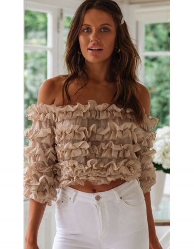 Solid Ruffled Off Shoulder Long Sleeve Blouse Long Sleeve Boat Neck #794279 $22.43 USD, Wholesale Fashion Blouses