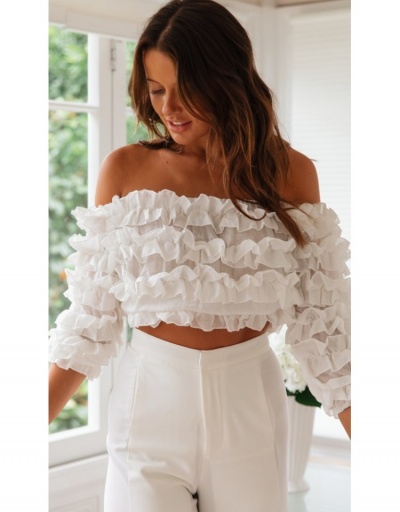 Replica Solid Ruffled Off Shoulder Long Sleeve Blouse Long Sleeve Boat Neck #794279 $22.43 USD for Wholesale