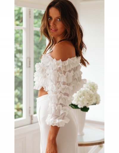 Replica Solid Ruffled Off Shoulder Long Sleeve Blouse Long Sleeve Boat Neck #794279 $22.43 USD for Wholesale