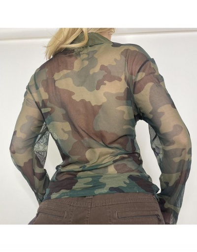 Replica  Camouflage See Through Gauze Top Long Sleeve Turndown Collar #794283 $20.80 USD for Wholesale