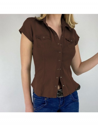 Replica  Casual Solid Color Cap Sleeve Blouses For Women Short Sleeve Turndown Collar #794284 $24.73 USD for Wholesale