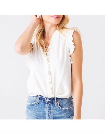 Replica Solid Color Stringy Selvedge Ladies Top Sleeveless V Neck #794285 $23.85 USD for Wholesale