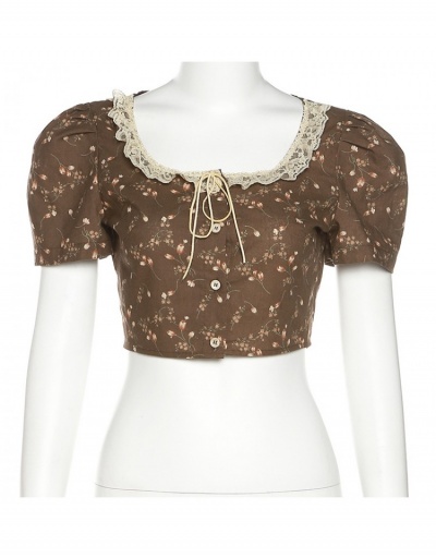 Replica  Fresh Sweet Floral Crop Blouse Short Sleeve Doll Collar #794289 $22.17 USD for Wholesale