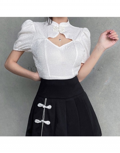 Replica  Summer Retro Hollowed Out Puff Sleeve Blouse Short Sleeve Stand Collar #794293 $26.27 USD for Wholesale