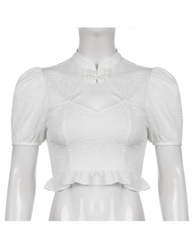 Replica  Summer Retro Hollowed Out Puff Sleeve Blouse Short Sleeve Stand Collar #794293 $26.27 USD for Wholesale