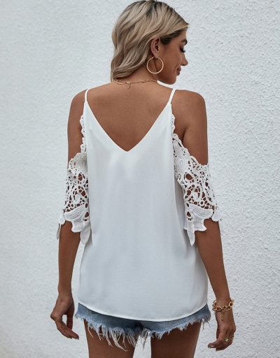 Replica  V-Neck White Hollowed Out Sexy Blouse Three Quarter Sleeve V Neck #794294 $20.02 USD for Wholesale