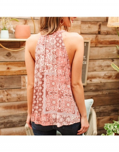 Replica Printing Lace Up Sleeveless Ladies Top Sleeveless Crew Neck #794295 $23.66 USD for Wholesale