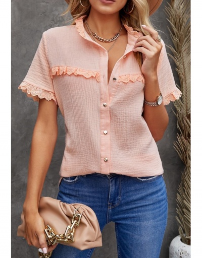 Replica  Pure Color Lacework Short Sleeve Ladies Top Short Sleeve Stand Collar #794297 $24.00 USD for Wholesale