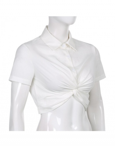 Replica  Fashion Twisted Ruched Short Sleeve Crop Blouse Short Sleeve Turndown Collar #794299 $21.63 USD for Wholesale