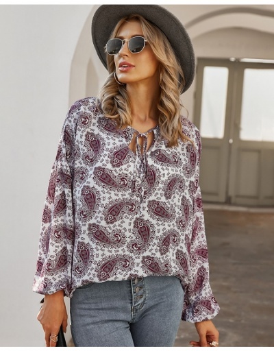  Bohemian Style Long Sleeve Ladies Top Long Sleeve V Neck #794307 $23.38 USD, Wholesale Fashion Blouses