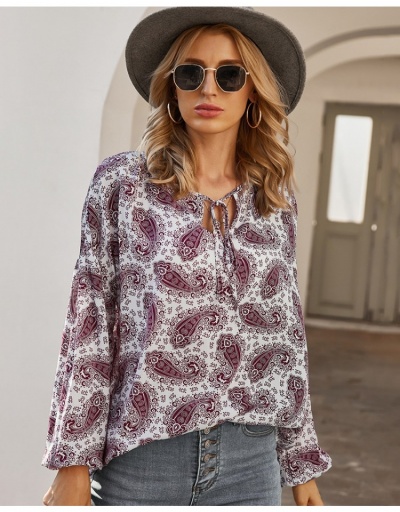 Replica  Bohemian Style Long Sleeve Ladies Top Long Sleeve V Neck #794307 $23.38 USD for Wholesale