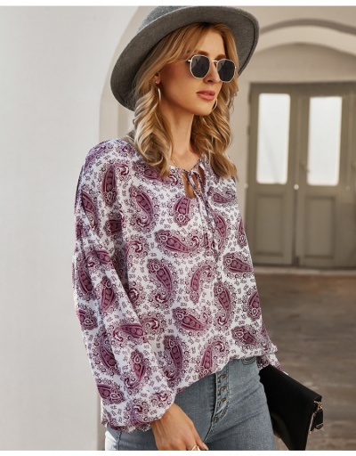 Replica  Bohemian Style Long Sleeve Ladies Top Long Sleeve V Neck #794307 $23.38 USD for Wholesale