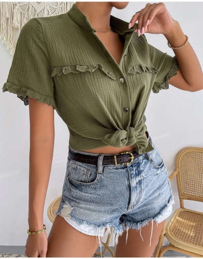 Replica  Casual Lacework Pure Color Ladies Blouses Short Sleeve Stand Collar #794308 $32.17 USD for Wholesale