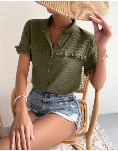 Replica  Casual Lacework Pure Color Ladies Blouses Short Sleeve Stand Collar #794308 $32.17 USD for Wholesale