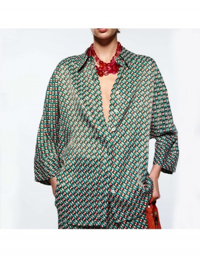 Fashion Style Geometric Print Women's Blouse Long Sleeve Turndown Collar #794309 $24.90 USD, Wholesale Fashion Blouses