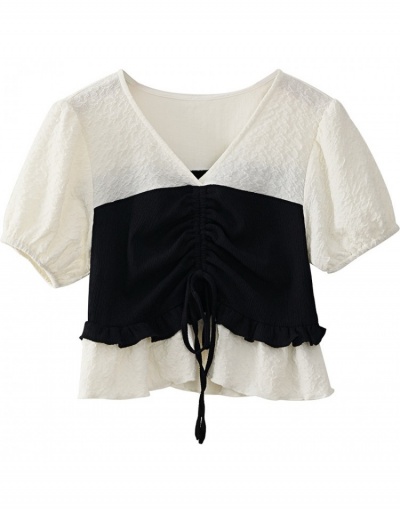 Replica French Patchwork Puff Short Sleeve Tops  Short Sleeve V Neck #794310 $15.44 USD for Wholesale