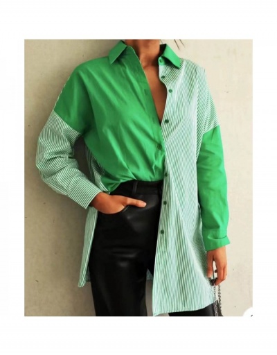 Women Contrast Color Long Sleeve Shirts  Long Sleeve Turndown Collar #794311 $29.25 USD, Wholesale Fashion Blouses