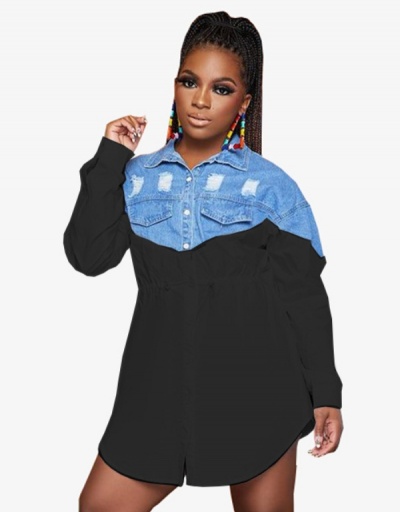 Replica  Casual Fashion Lapel Denim Patchwork Long Sleeve Shirt Long Sleeve Turndown Collar #794313 $30.42 USD for Wholesale