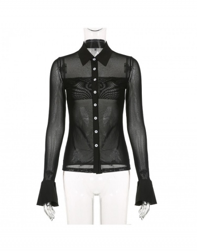 Replica Chiffon  Sexy White Long Sleeve Ladies Blouse Long Sleeve Turndown Collar #794314 $22.40 USD for Wholesale