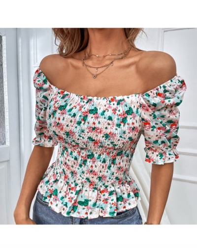  Fashion Square Neck Ruched Floral Women's Top Short Sleeve Square Neck #794318 $24.99 USD, Wholesale Fashion Blouses