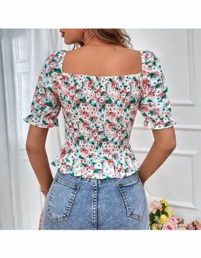 Replica  Fashion Square Neck Ruched Floral Women's Top Short Sleeve Square Neck #794318 $24.99 USD for Wholesale