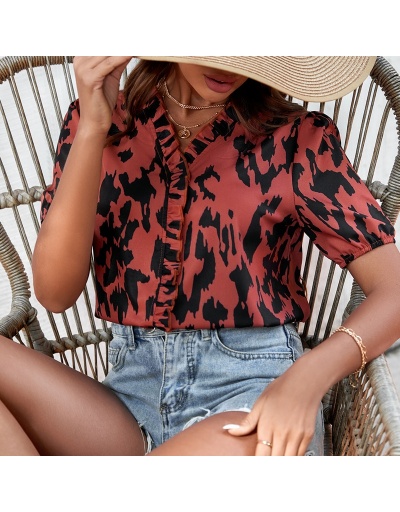  Sexy Fashion Leopard Print Women's Blouse Short Sleeve V Neck #794326 $28.57 USD, Wholesale Fashion Blouses