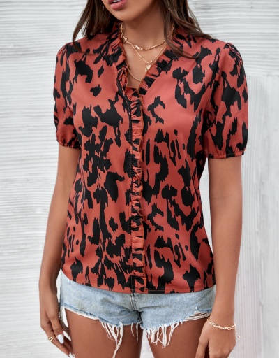 Replica  Sexy Fashion Leopard Print Women's Blouse Short Sleeve V Neck #794326 $28.57 USD for Wholesale