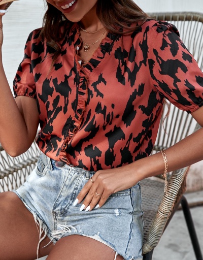 Replica  Sexy Fashion Leopard Print Women's Blouse Short Sleeve V Neck #794326 $28.57 USD for Wholesale